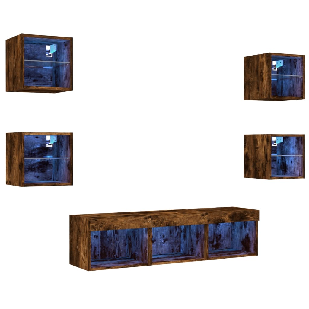 Mobili Tv A Muro Con Led 7Pz In Legno Multistrato