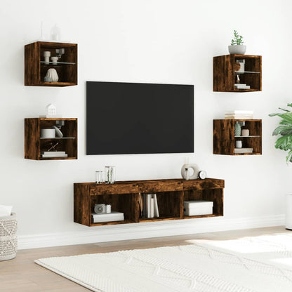 Mobili Tv A Muro Con Led 7Pz In Legno Multistrato