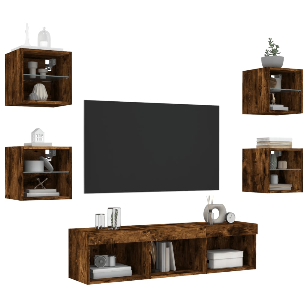 Mobili Tv A Muro Con Led 7Pz In Legno Multistrato