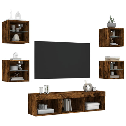 Mobili Tv A Muro Con Led 7Pz In Legno Multistrato