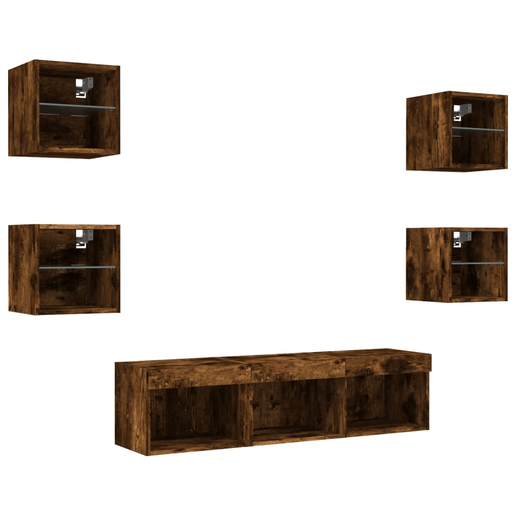 Mobili Tv A Muro Con Led 7Pz In Legno Multistrato