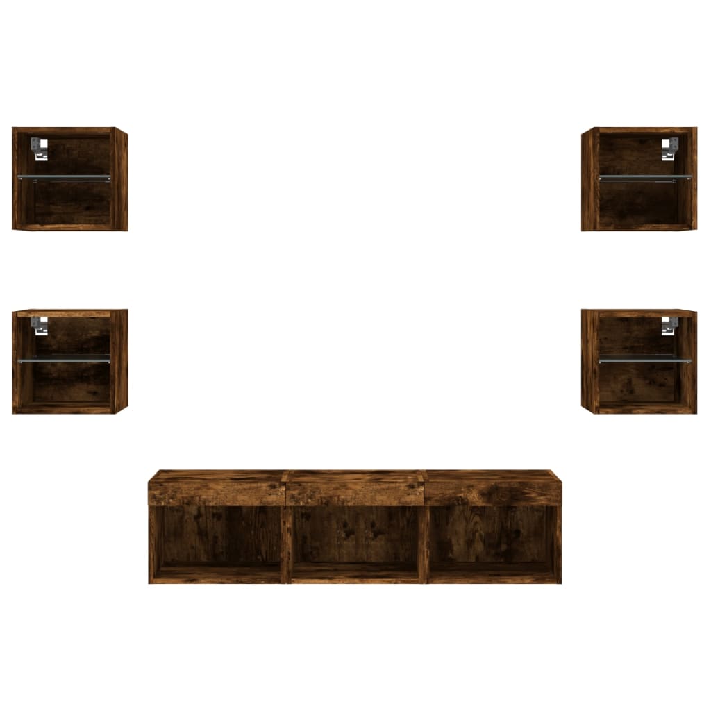 Mobili Tv A Muro Con Led 7Pz In Legno Multistrato