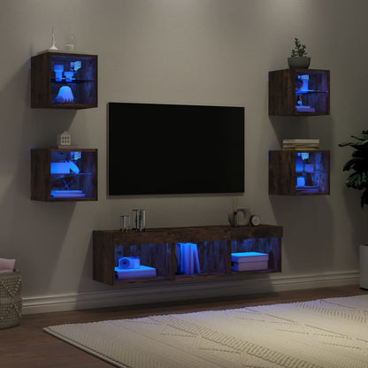 Mobili Tv A Muro Con Led 7Pz In Legno Multistrato