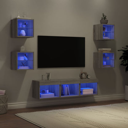 Mobili Tv A Muro Con Led 7Pz In Legno Multistrato