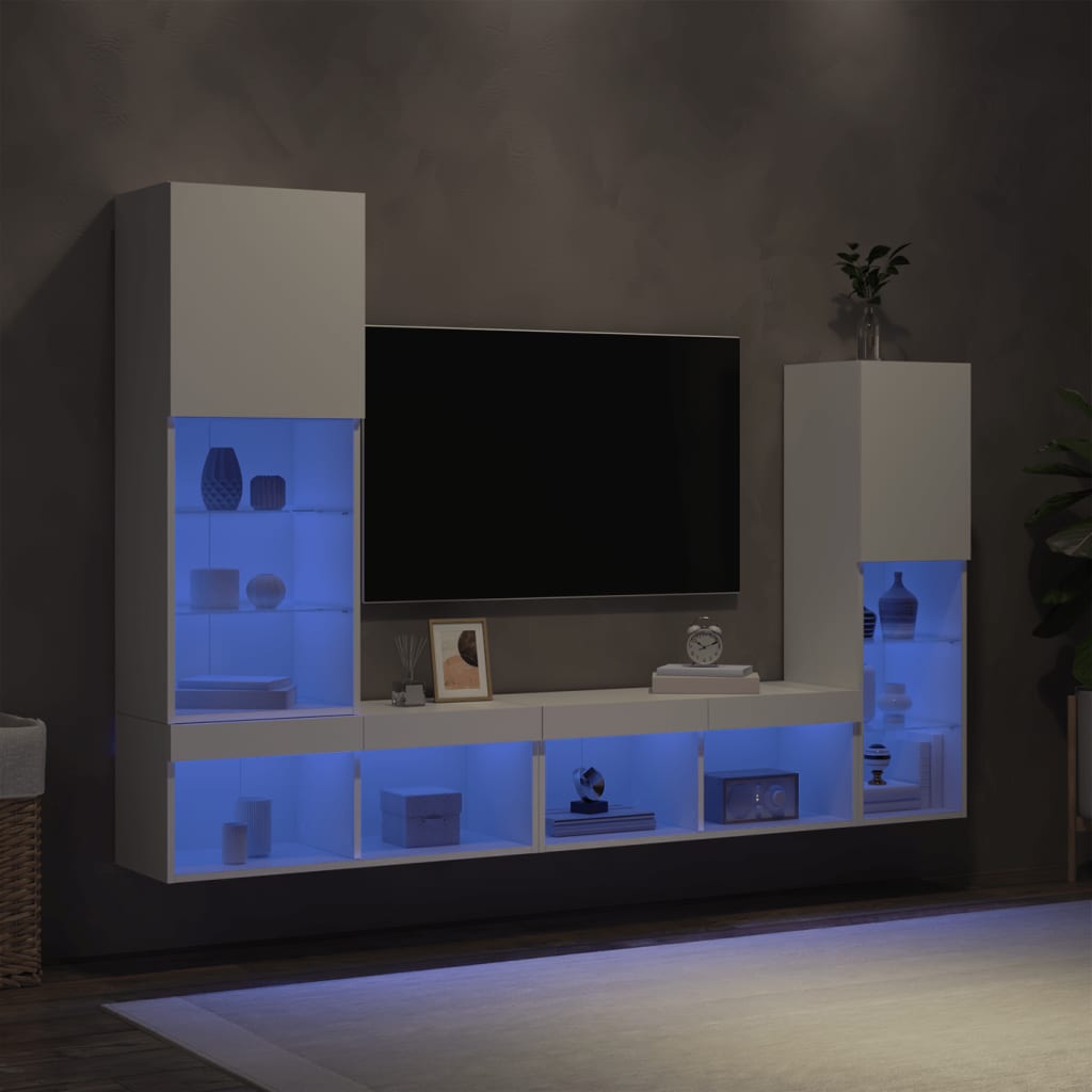 Mobili Tv A Muro Con Led 4Pz In Legno Multistrato