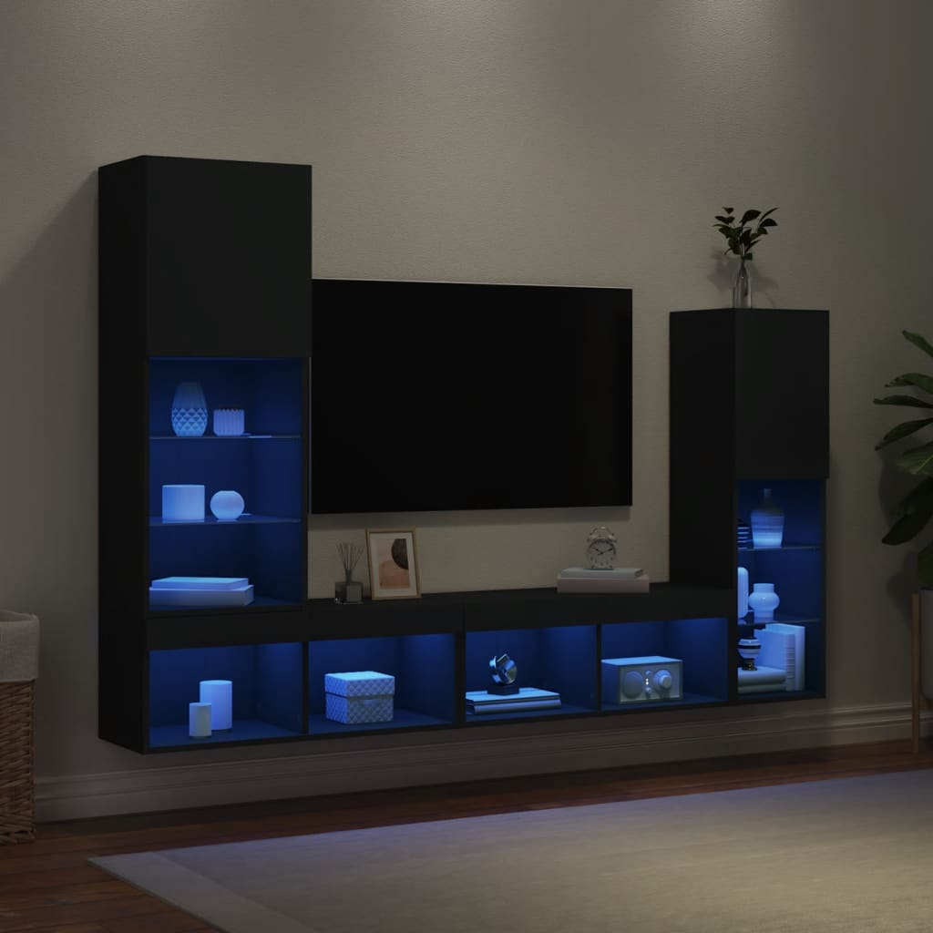 Mobili Tv A Muro Con Led 4Pz In Legno Multistrato