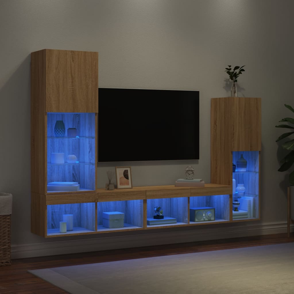 Mobili Tv A Muro Con Led 4Pz In Legno Multistrato