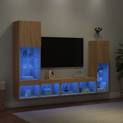 Mobili Tv A Muro Con Led 4Pz In Legno Multistrato