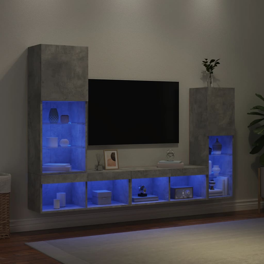 Mobili Tv A Muro Con Led 4Pz In Legno Multistrato