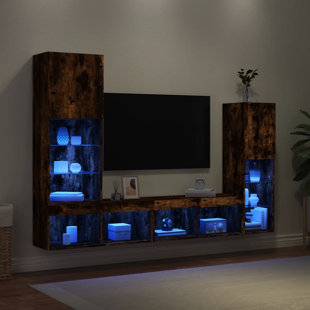 Mobili Tv A Muro Con Led 4Pz In Legno Multistrato