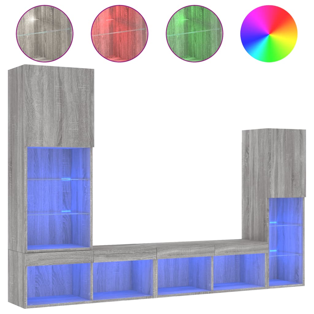 Mobili Tv A Muro Con Led 4Pz In Legno Multistrato