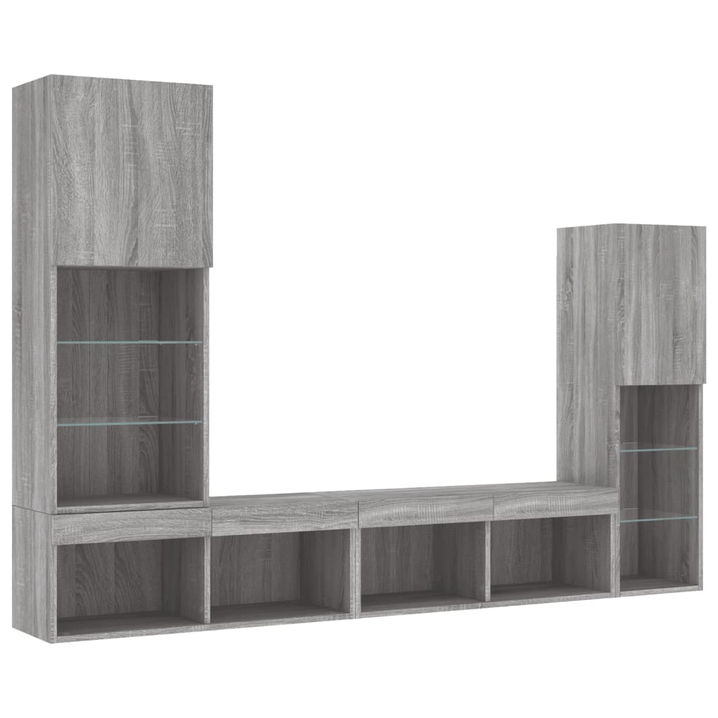 Mobili Tv A Muro Con Led 4Pz In Legno Multistrato
