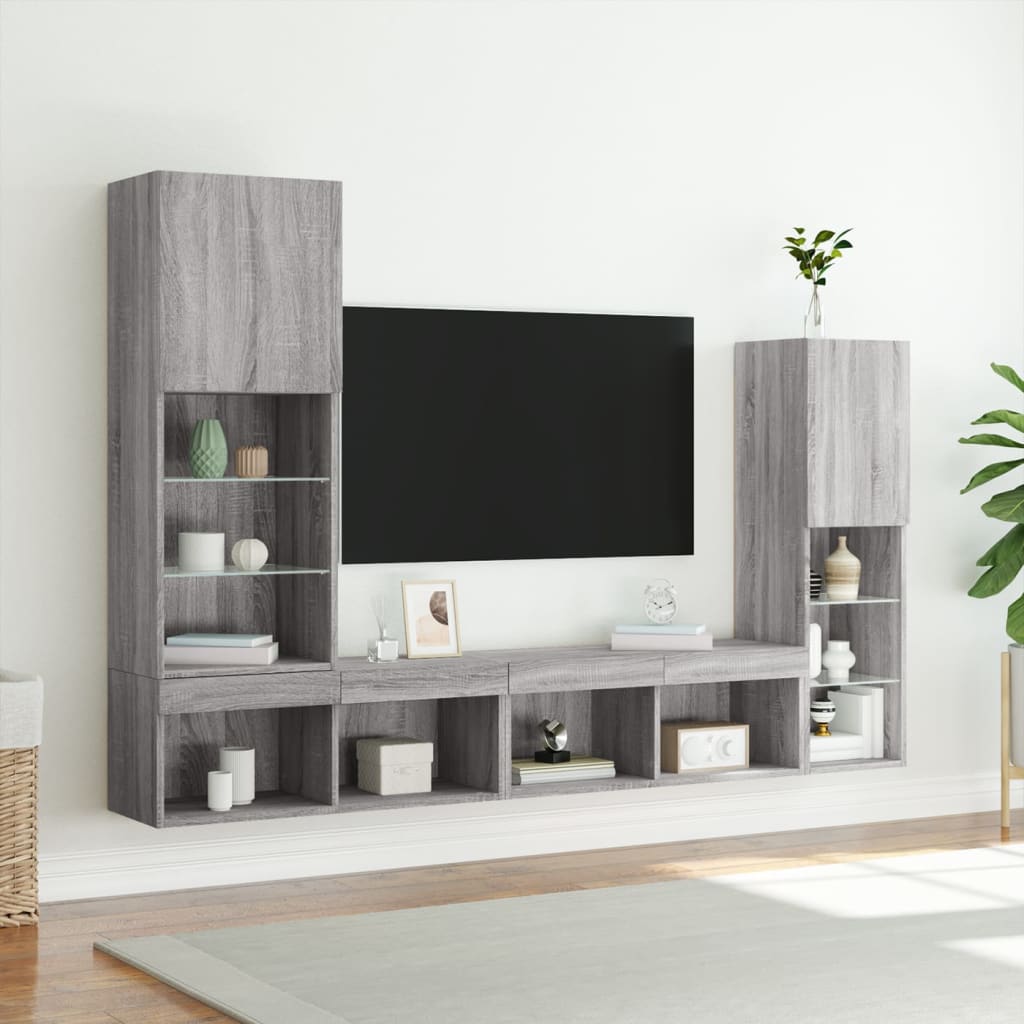 Mobili Tv A Muro Con Led 4Pz In Legno Multistrato