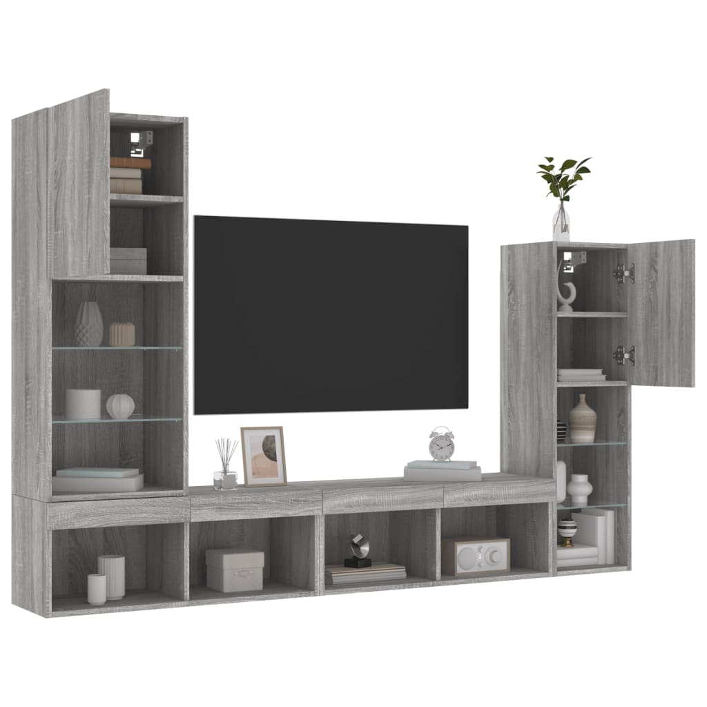 Mobili Tv A Muro Con Led 4Pz In Legno Multistrato