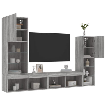 Mobili Tv A Muro Con Led 4Pz In Legno Multistrato