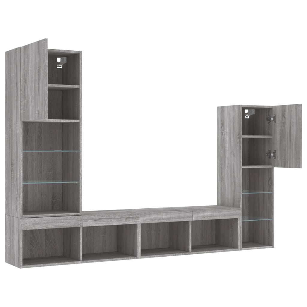 Mobili Tv A Muro Con Led 4Pz In Legno Multistrato