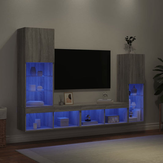 Mobili Tv A Muro Con Led 4Pz In Legno Multistrato