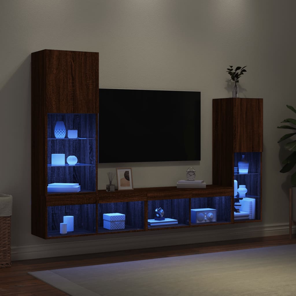 Mobili Tv A Muro Con Led 4Pz In Legno Multistrato