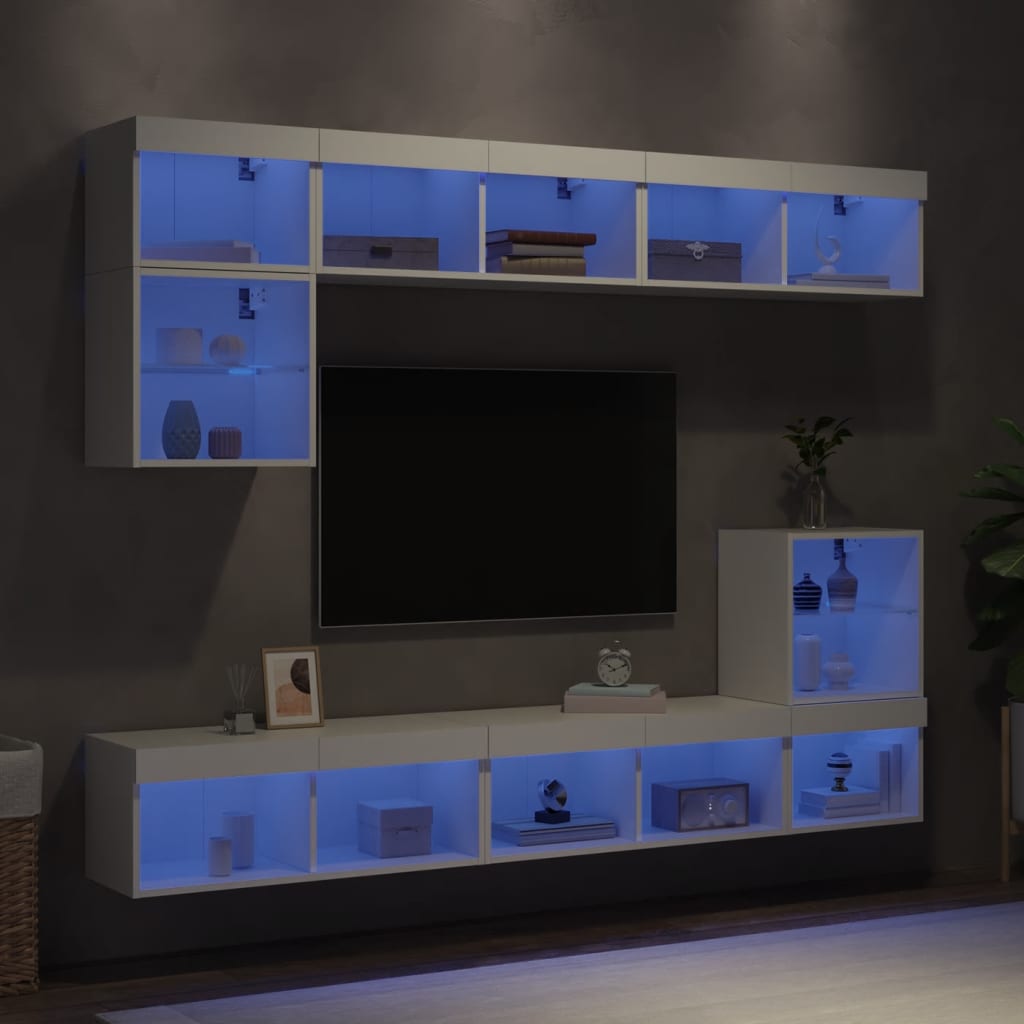 Mobili Tv A Muro Con Led 8Pz Legno Multistrato