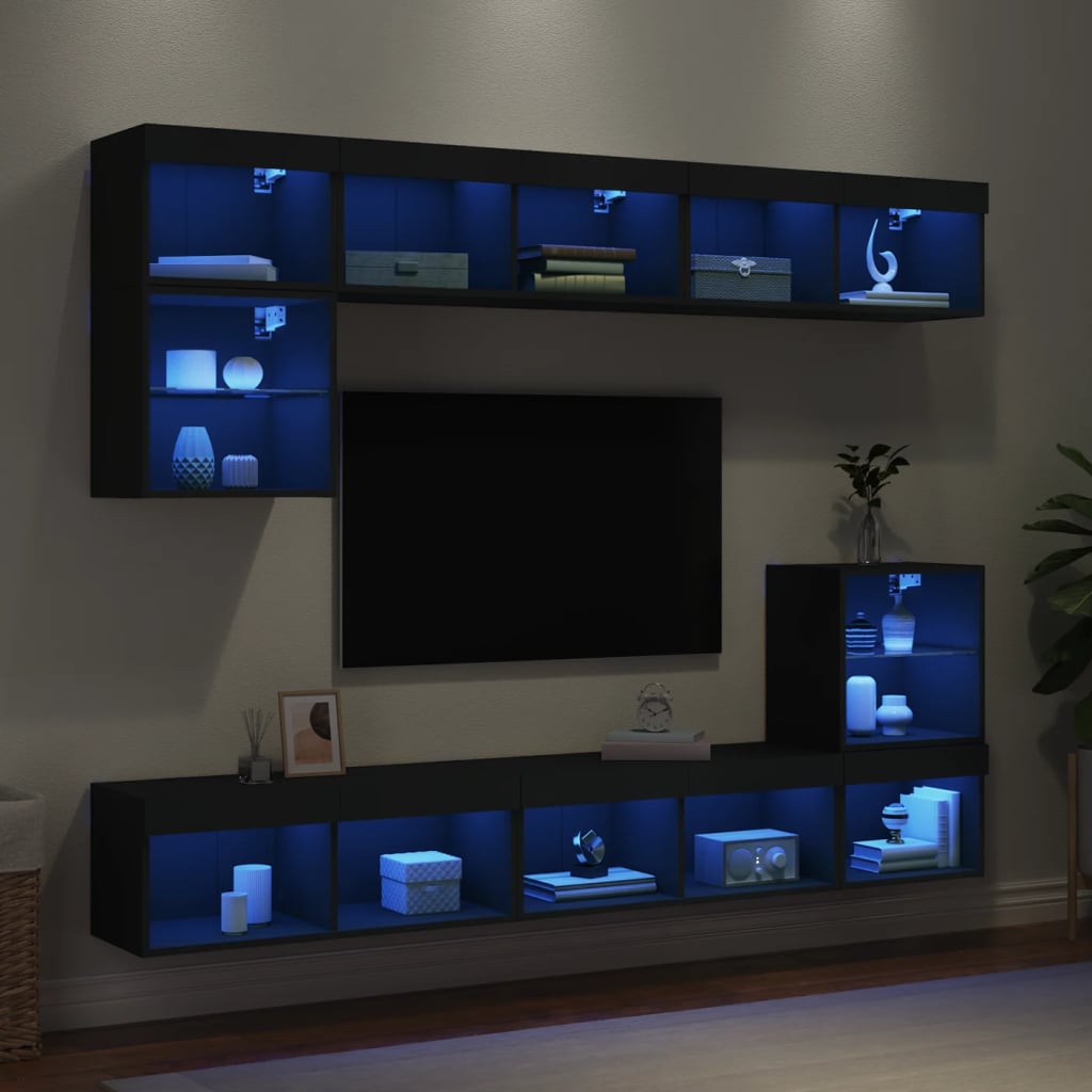 Mobili Tv A Muro Con Led 8Pz Legno Multistrato
