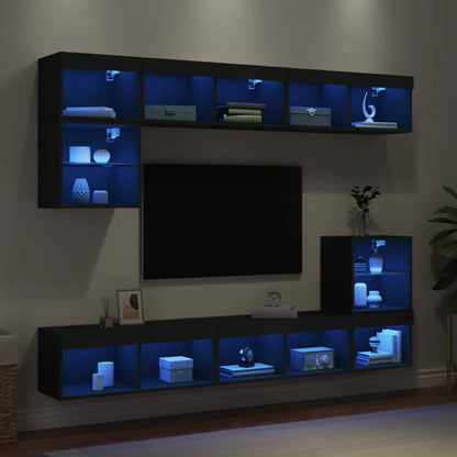Mobili Tv A Muro Con Led 8Pz Legno Multistrato