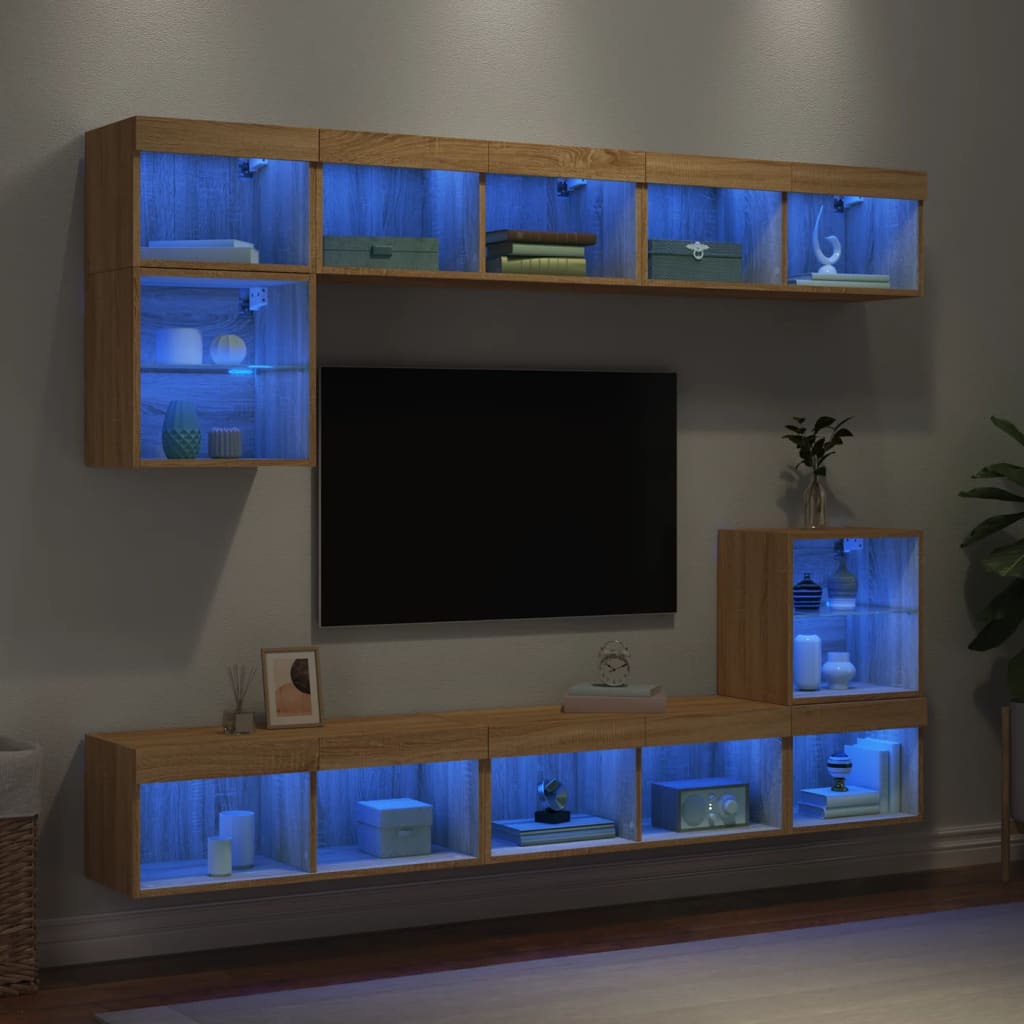 Mobili Tv A Muro Con Led 8Pz Legno Multistrato