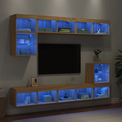 Mobili Tv A Muro Con Led 8Pz Legno Multistrato