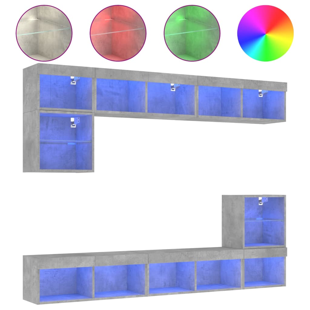 Mobili Tv A Muro Con Led 8Pz Legno Multistrato