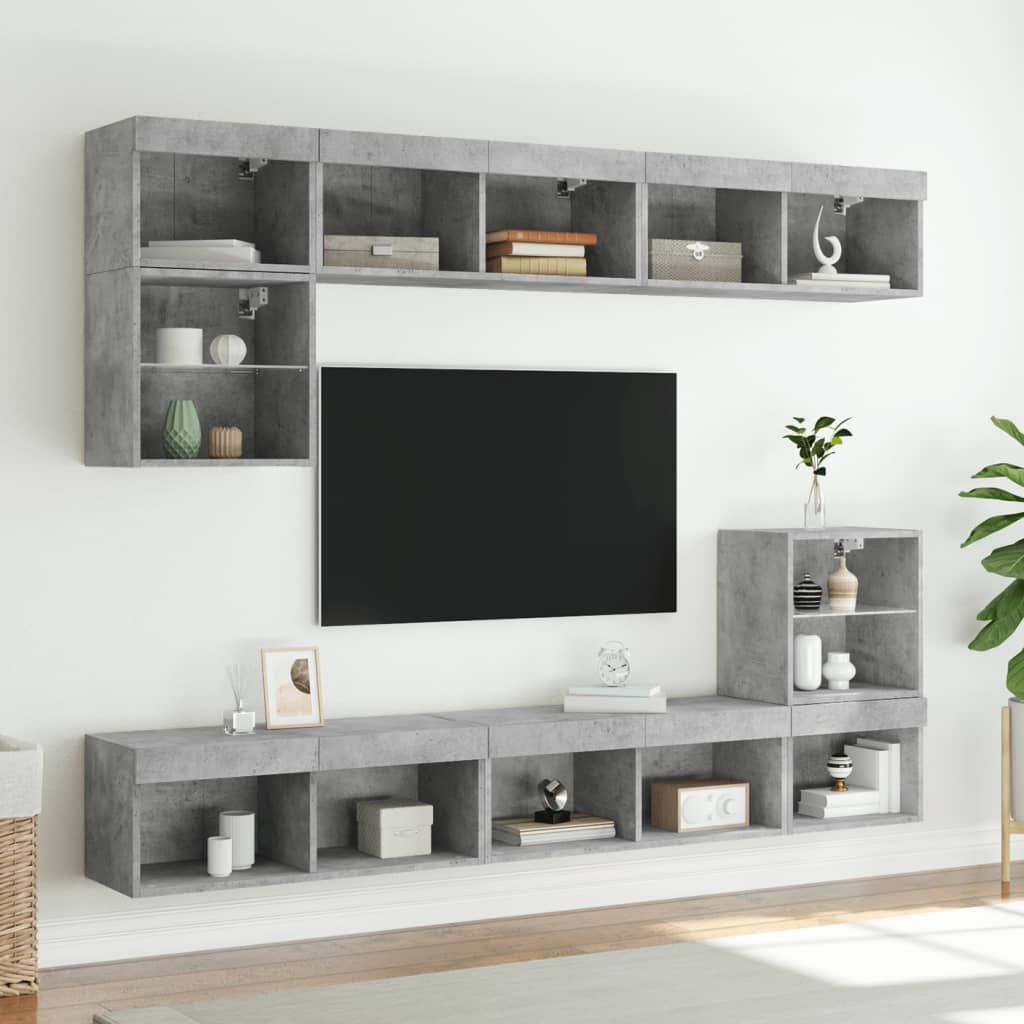 Mobili Tv A Muro Con Led 8Pz Legno Multistrato
