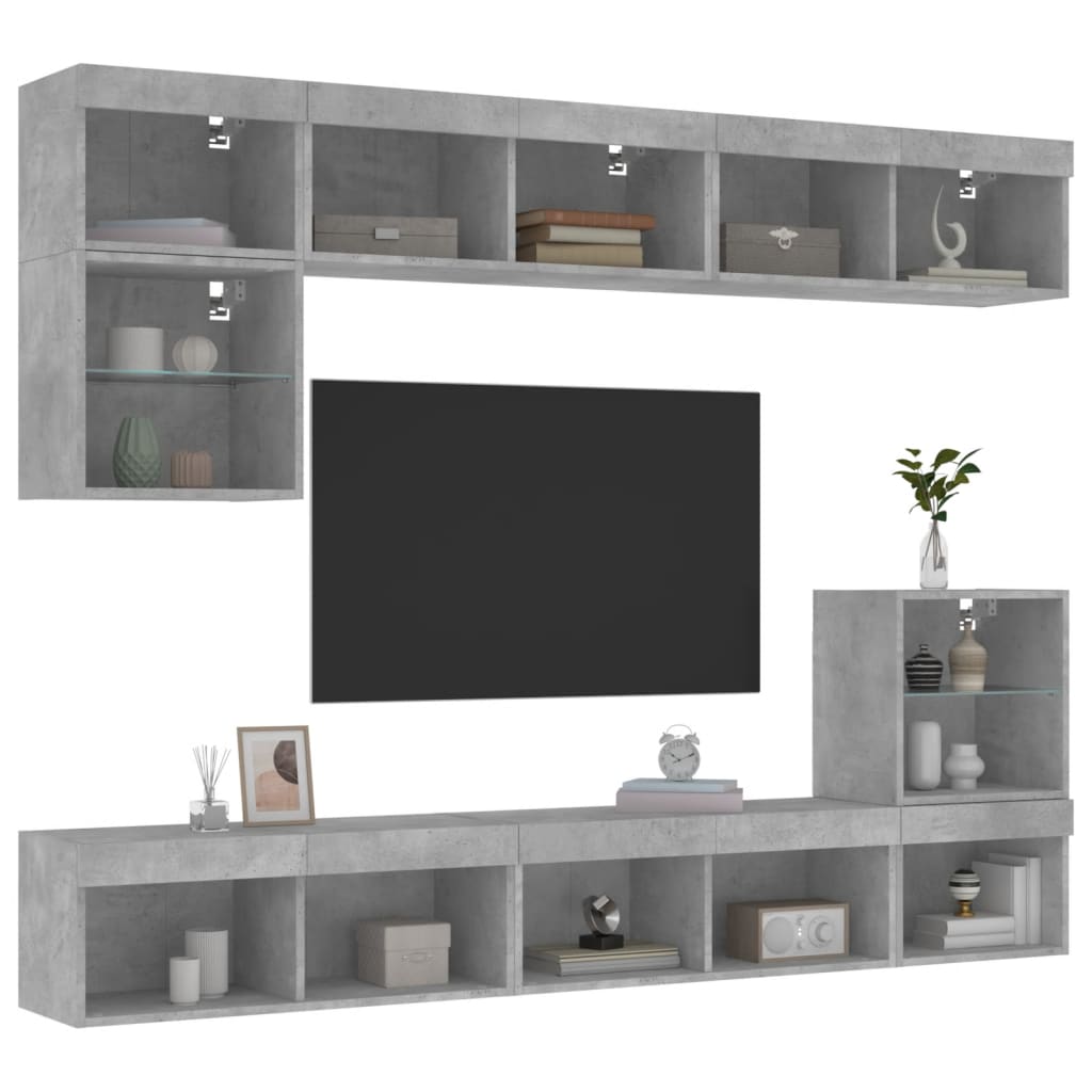 Mobili Tv A Muro Con Led 8Pz Legno Multistrato