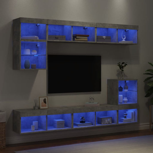 Mobili Tv A Muro Con Led 8Pz Legno Multistrato
