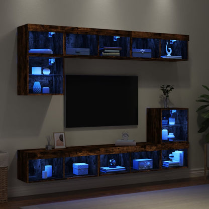 Mobili Tv A Muro Con Led 8Pz Legno Multistrato