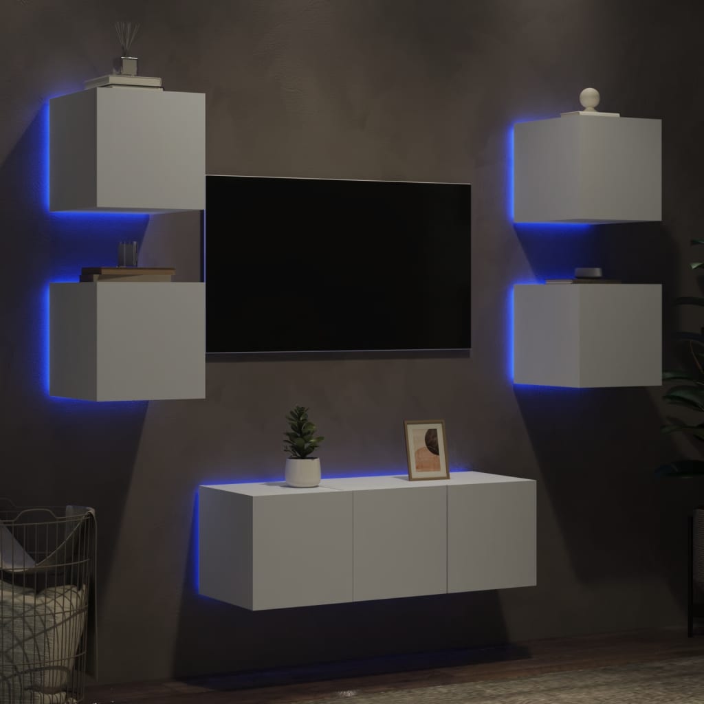 Mobili Tv A Muro Con Led 6Pz Legno Multistrato