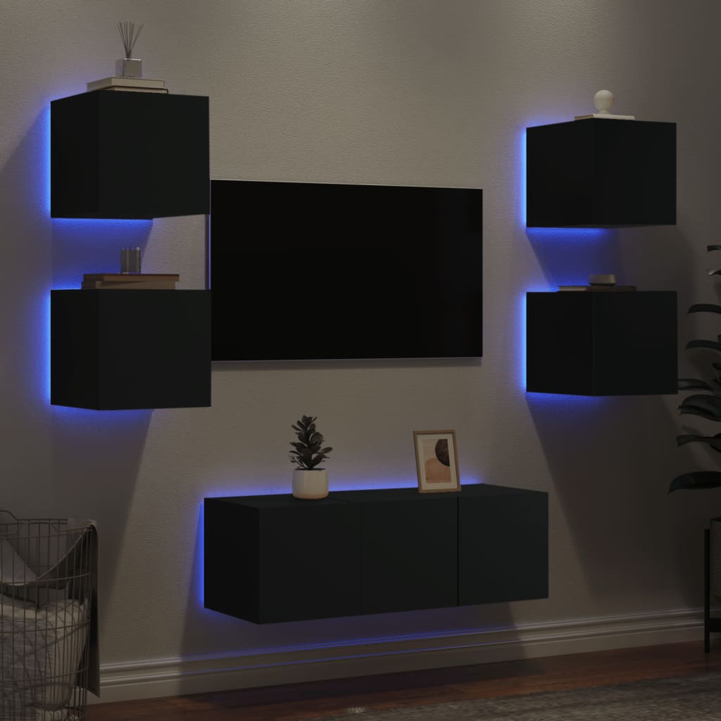 Mobili Tv A Muro Con Led 6Pz Legno Multistrato
