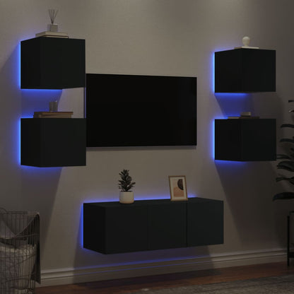 Mobili Tv A Muro Con Led 6Pz Legno Multistrato