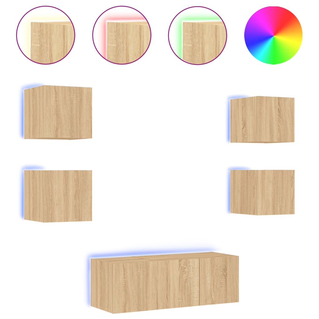 Mobili Tv A Muro Con Led 6Pz Legno Multistrato