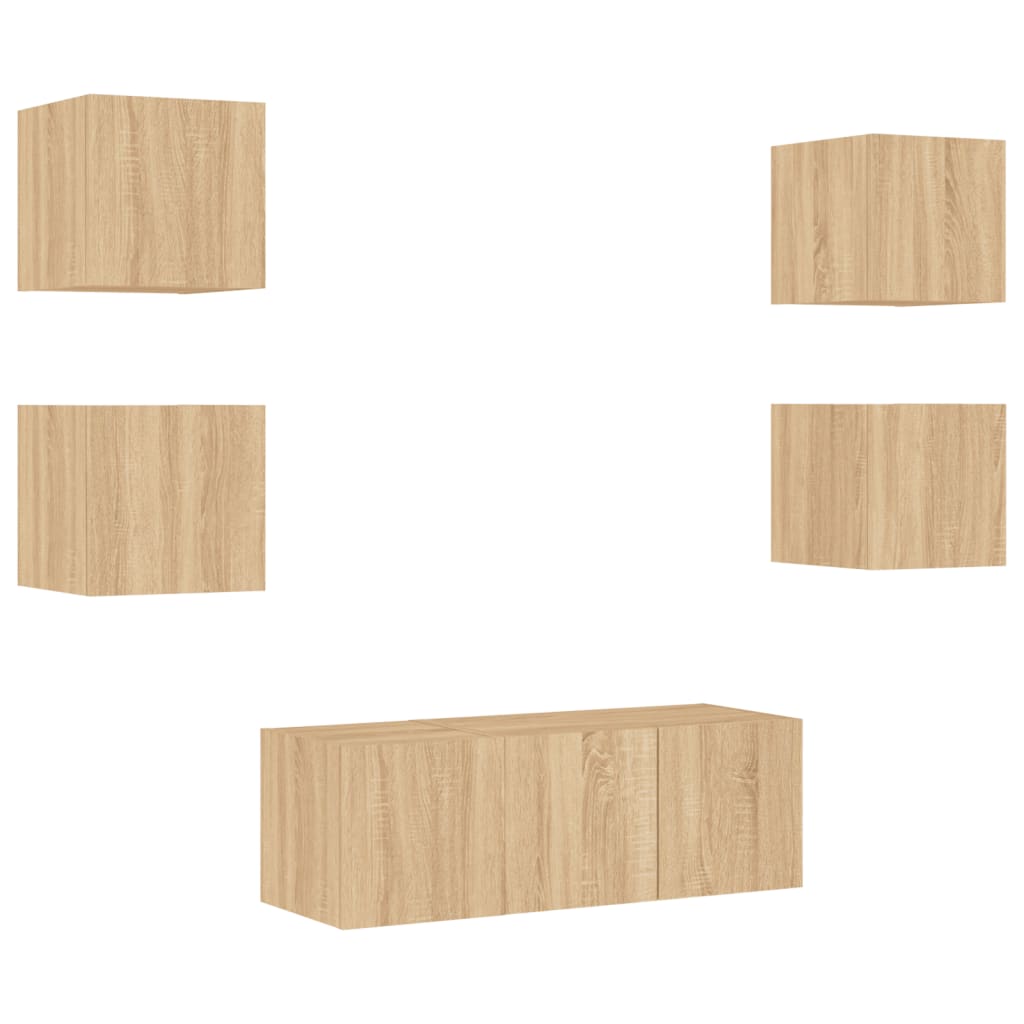 Mobili Tv A Muro Con Led 6Pz Legno Multistrato