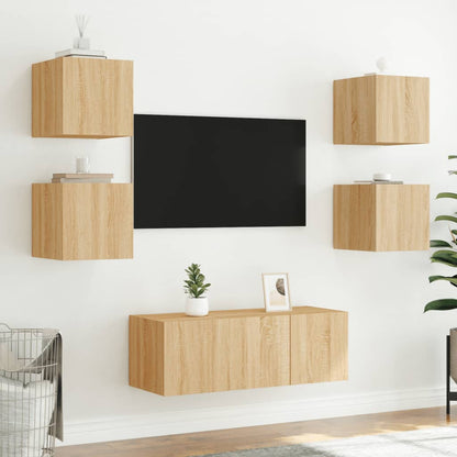 Mobili Tv A Muro Con Led 6Pz Legno Multistrato