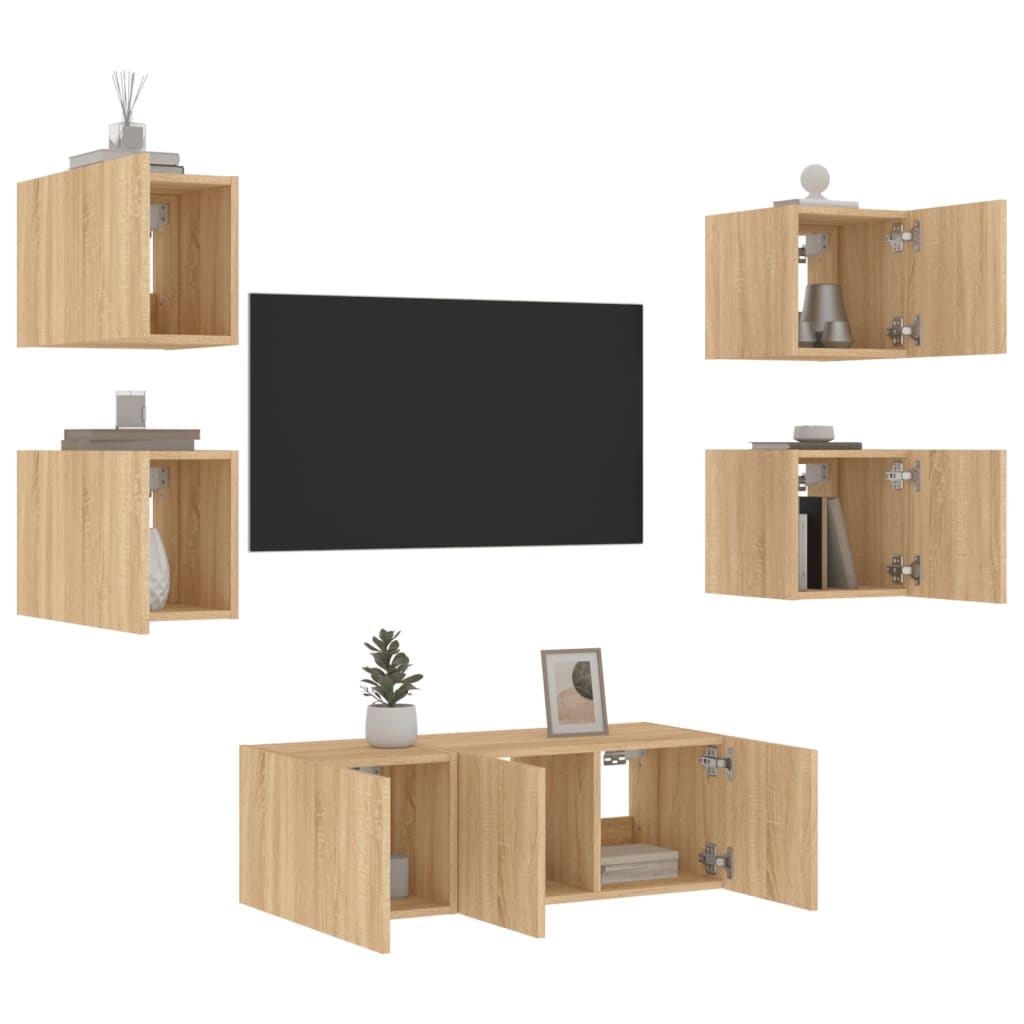 Mobili Tv A Muro Con Led 6Pz Legno Multistrato