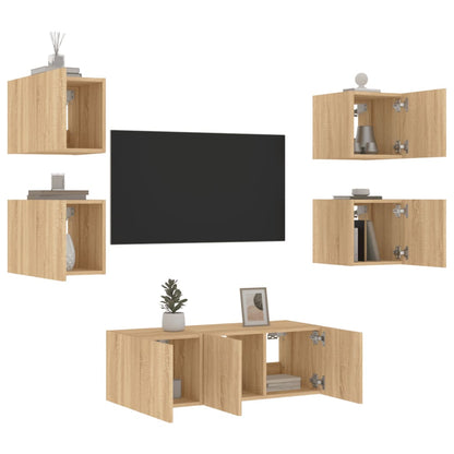 Mobili Tv A Muro Con Led 6Pz Legno Multistrato