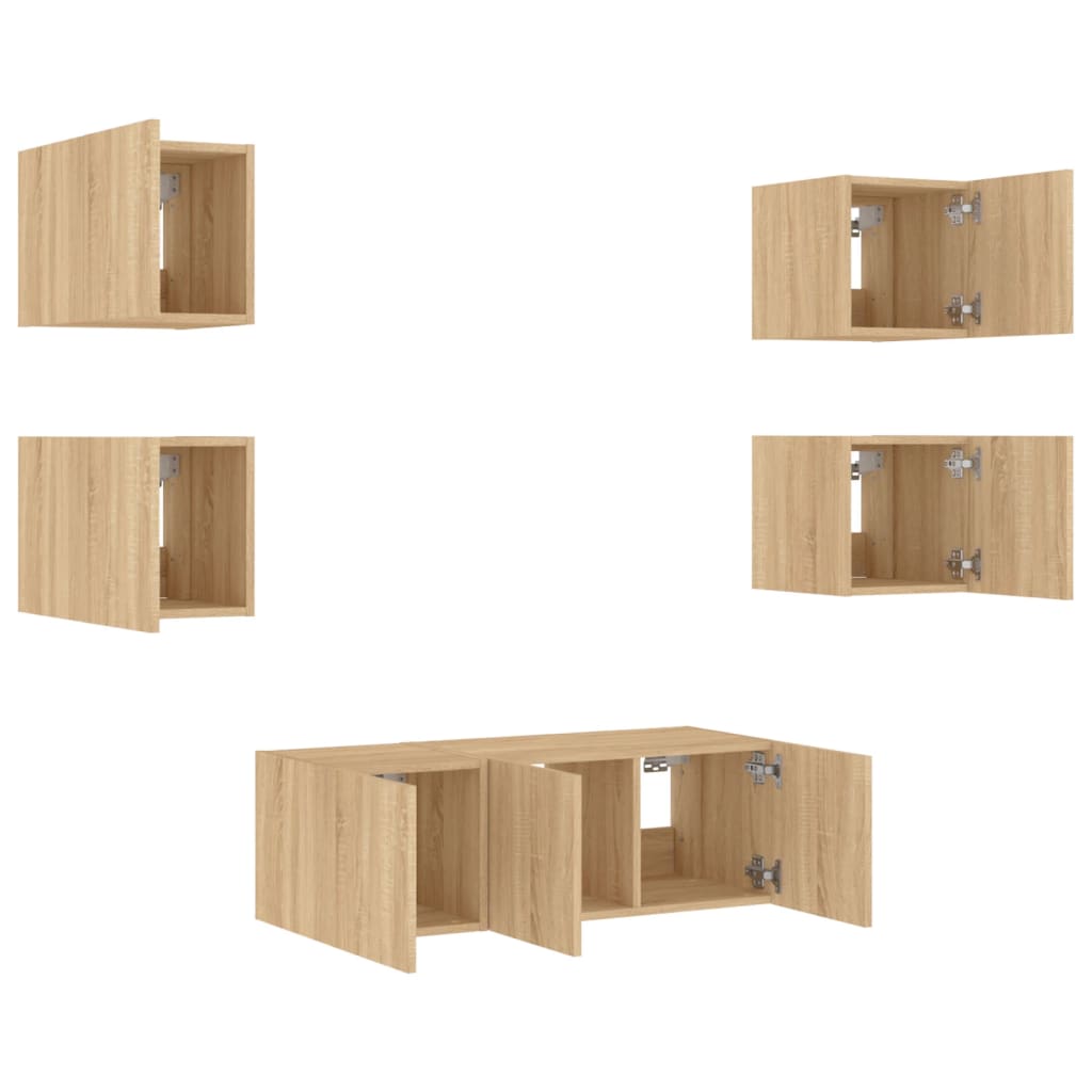 Mobili Tv A Muro Con Led 6Pz Legno Multistrato