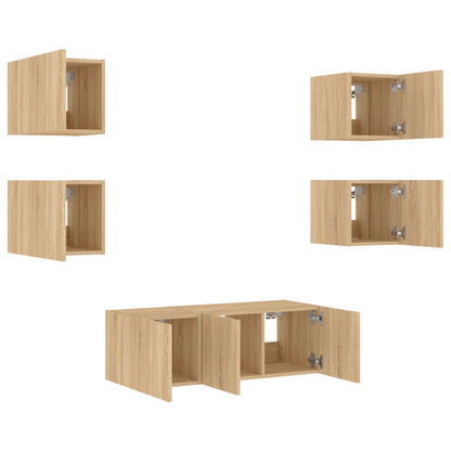 Mobili Tv A Muro Con Led 6Pz Legno Multistrato