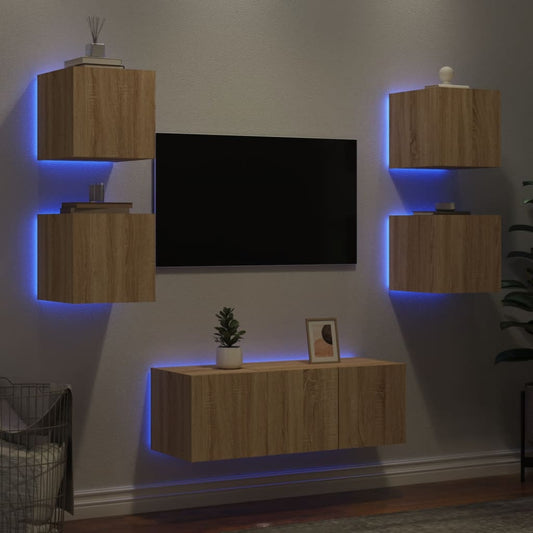 Mobili Tv A Muro Con Led 6Pz Legno Multistrato