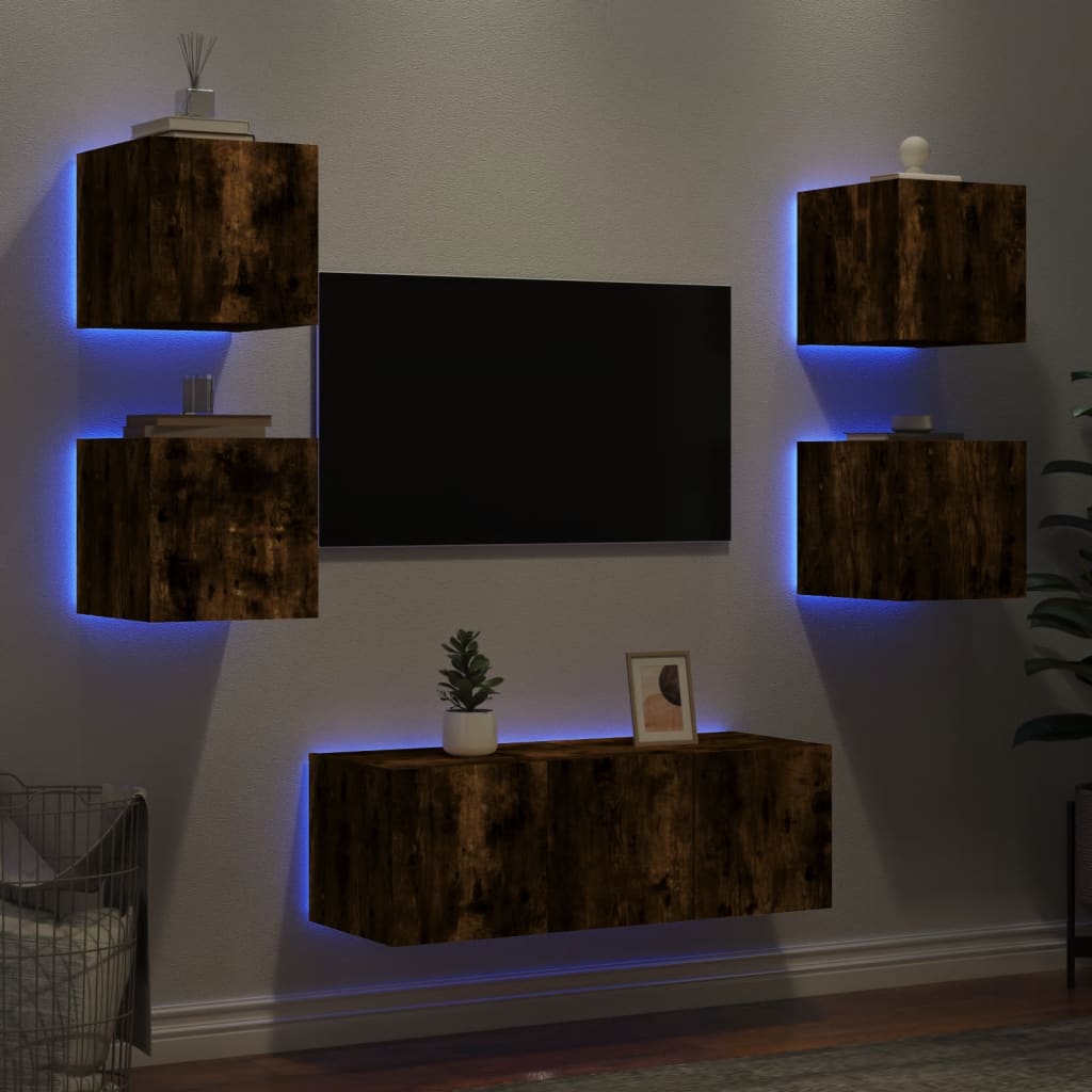 Mobili Tv A Muro Con Led 6Pz Legno Multistrato