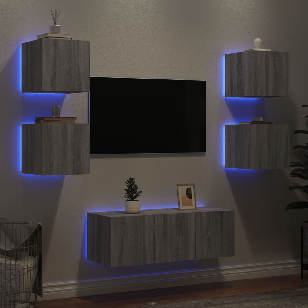 Mobili Tv A Muro Con Led 6Pz Legno Multistrato