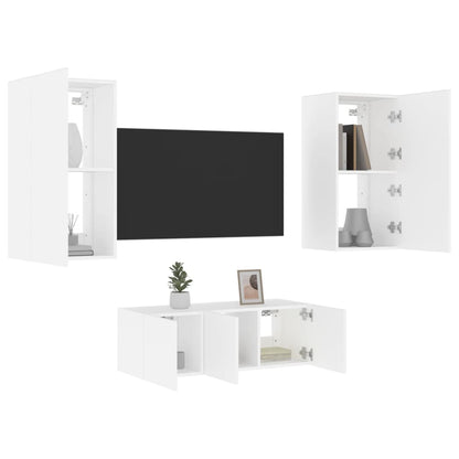 Mobili Tv A Muro Con Led 4Pz Bianchi In Legno Multistrato