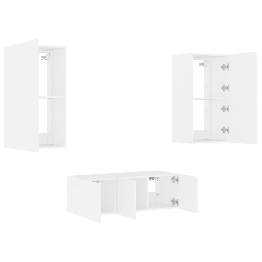 Mobili Tv A Muro Con Led 4Pz Bianchi In Legno Multistrato
