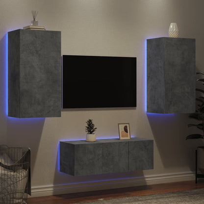 Mobili Tv A Muro Con Led 4Pz Bianchi In Legno Multistrato