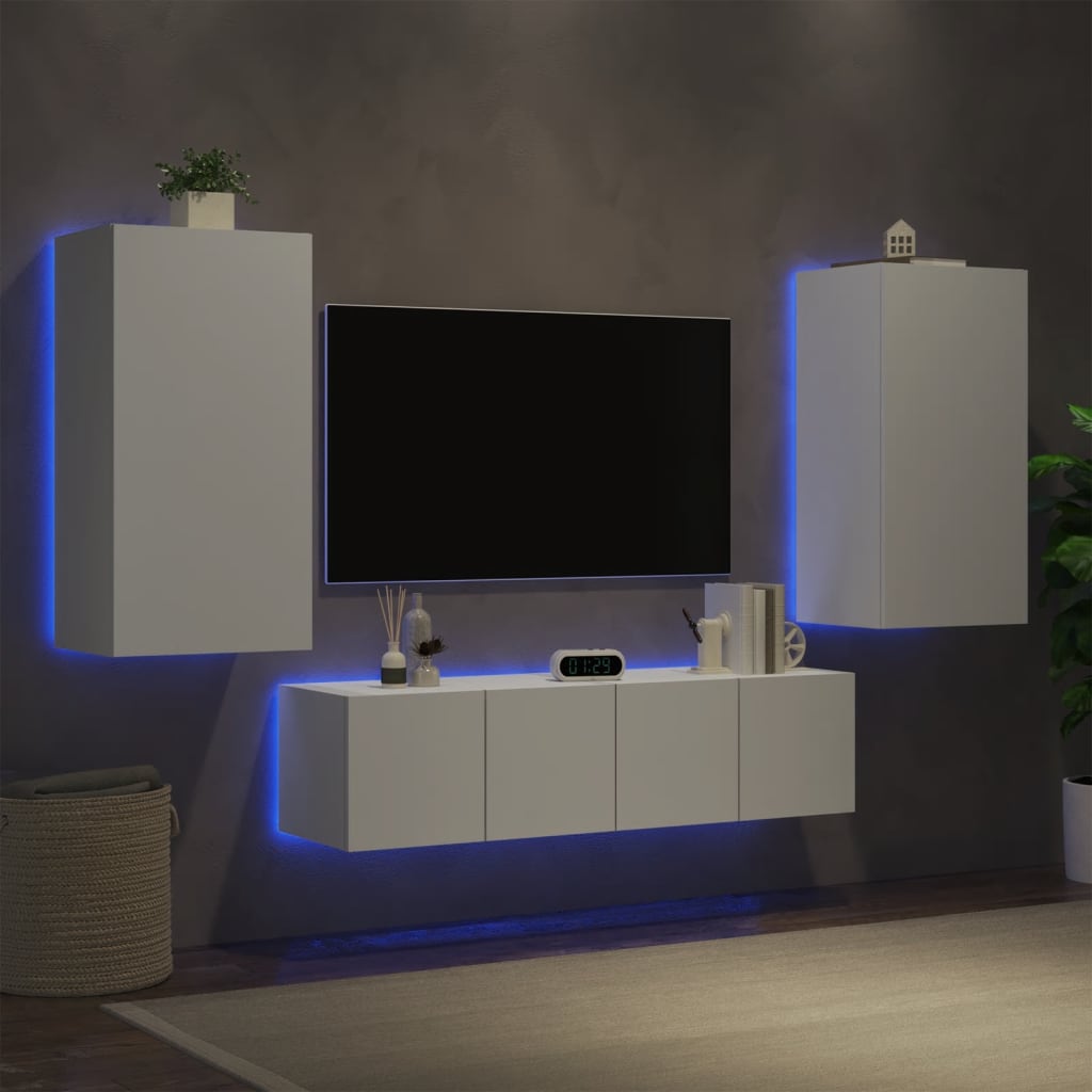 Mobili Tv A Muro Con Led 4Pz In Legno Multistrato
