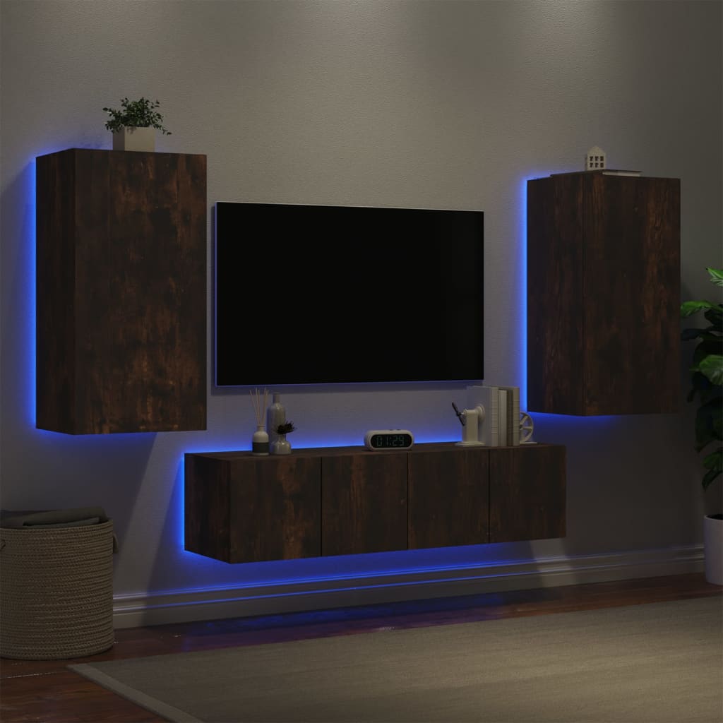 Mobili Tv A Muro Con Led 4Pz In Legno Multistrato